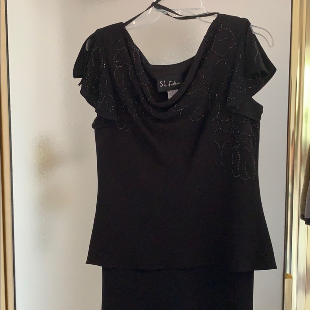 Black full length cocktail dress